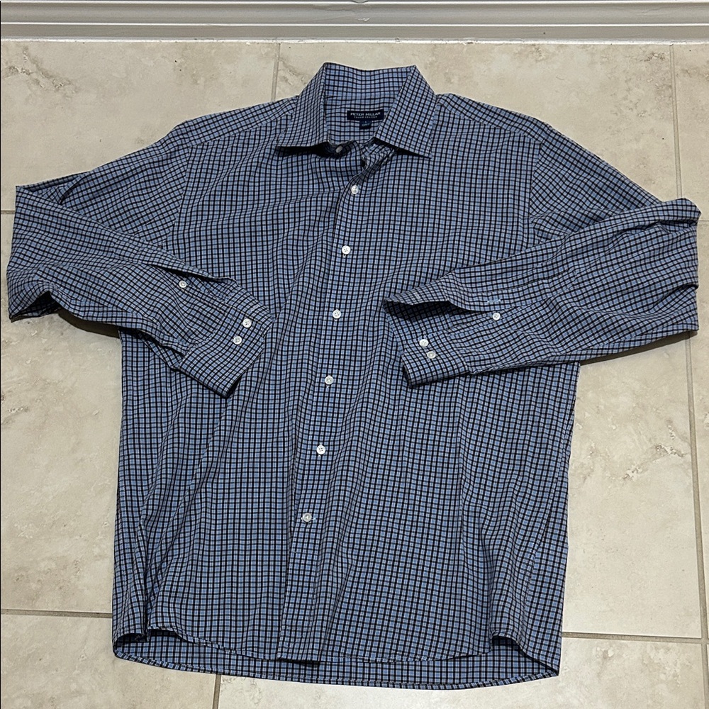 Peter Millar Crown Crafted Blue and Bown Checkered Button Down